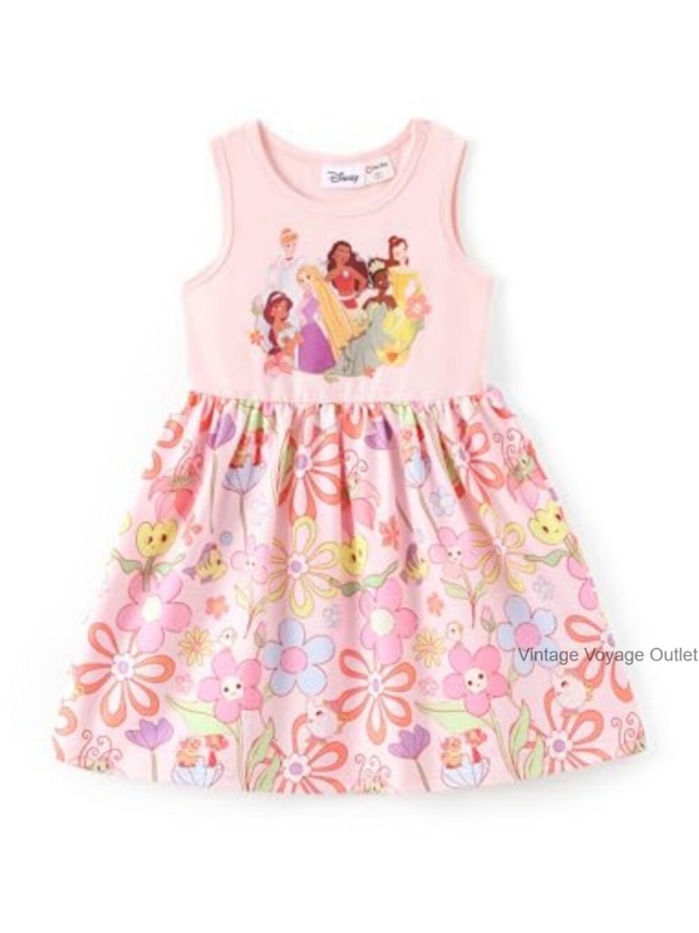 Disney Princess Girls A-Line Dress Milk Silk Sleeveless Floral Summer Playwear
